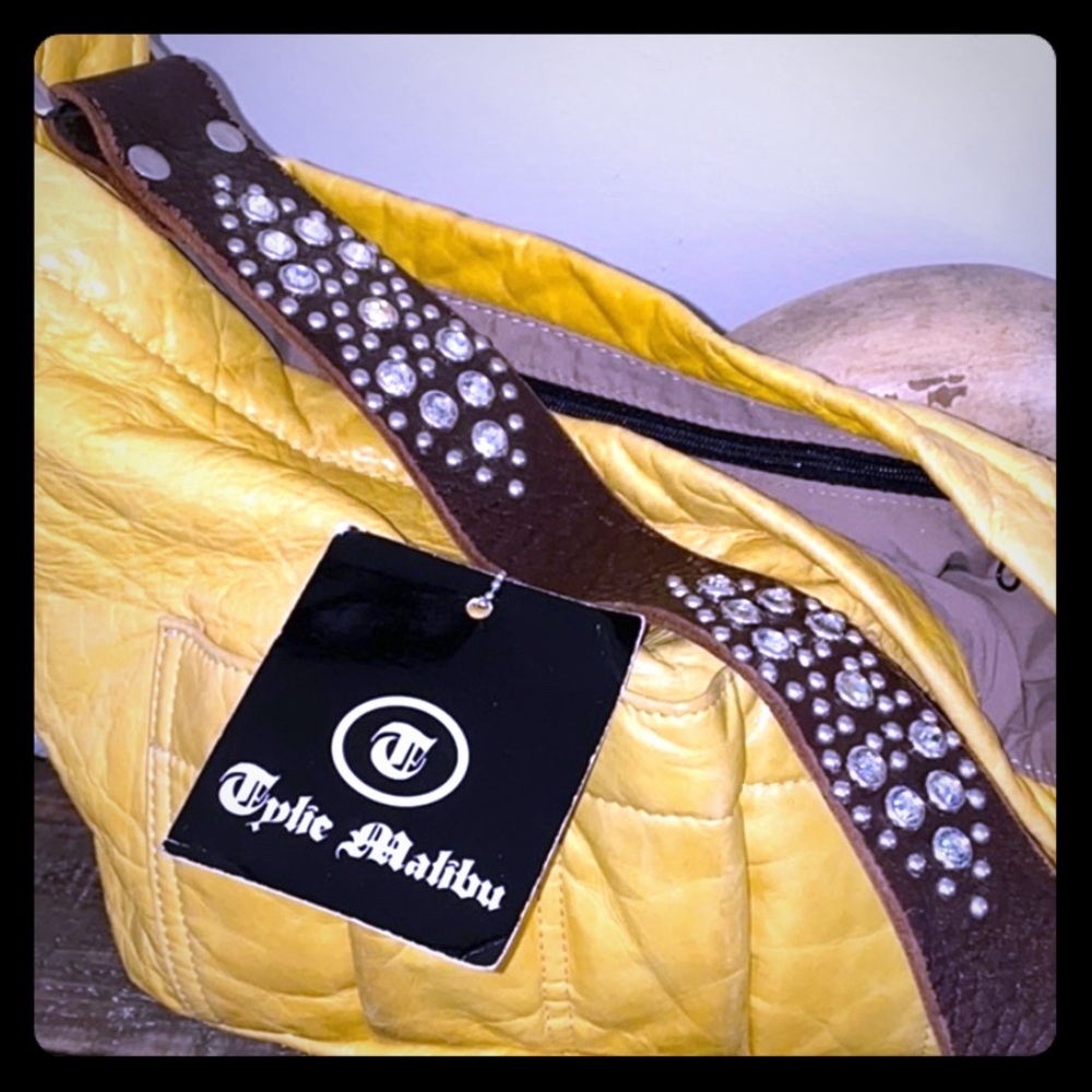 Tylie Malibu Handbag yellow leather rhinestone